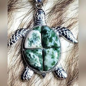 Green Spot Agate Turtle Necklace